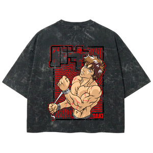 Playera streetwear premium de anime y gaming ExtraLife MX, corte boxy deluxe mineral wash heavyweight en color Acid Wash, moda urbana mexicana de culto.