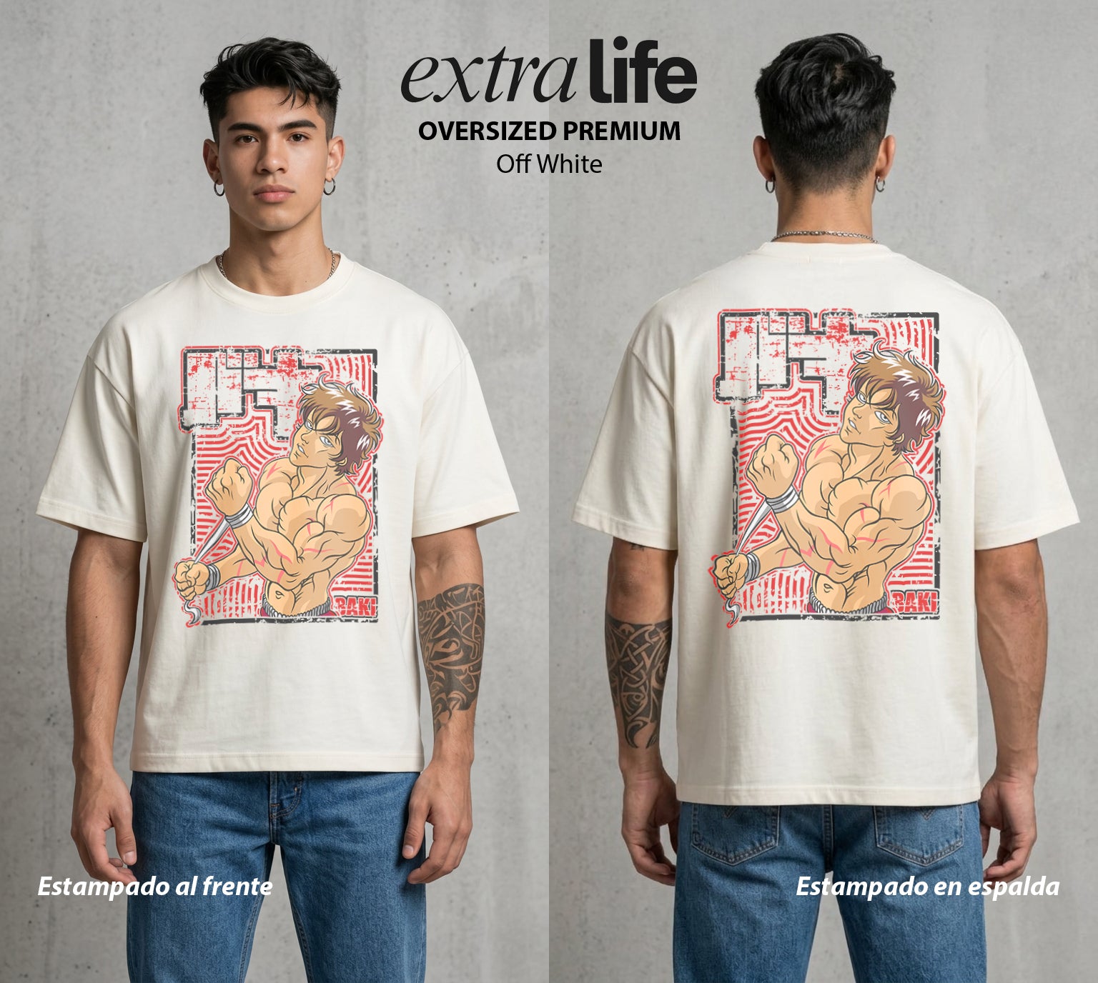 Los Combatientes del Submundo | El Campeon del Pozo #00160 - Playera Oversized Premium | Off White - Foto en modelo