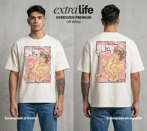 Los Combatientes del Submundo | El Campeon del Pozo #00160 - Playera Oversized Premium | Off White - Foto en modelo