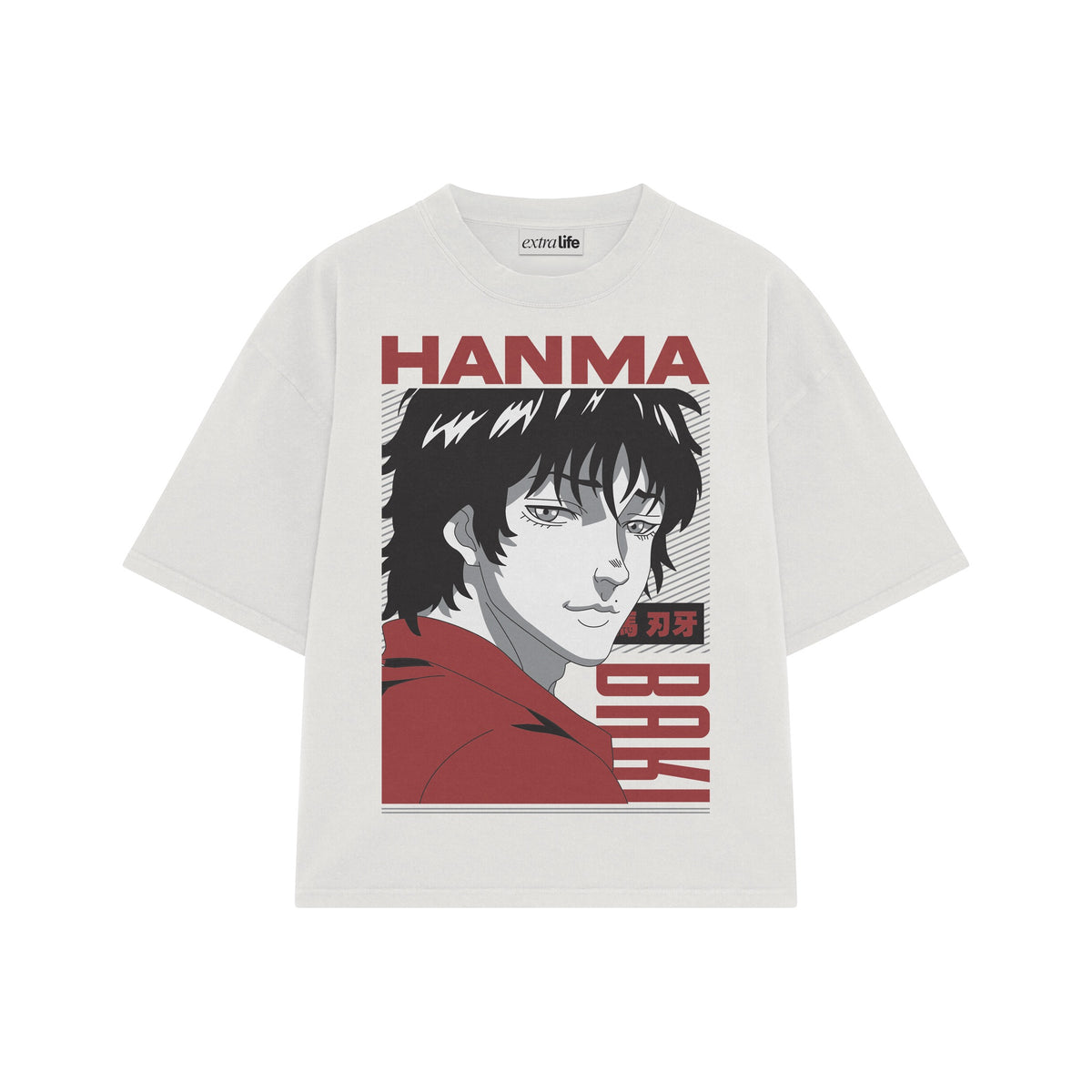 Playera streetwear premium de anime y gaming ExtraLife MX, corte oversized drop shoulder ligero y fresco en color Deep Black y Off-White, moda urbana mexicana de culto.