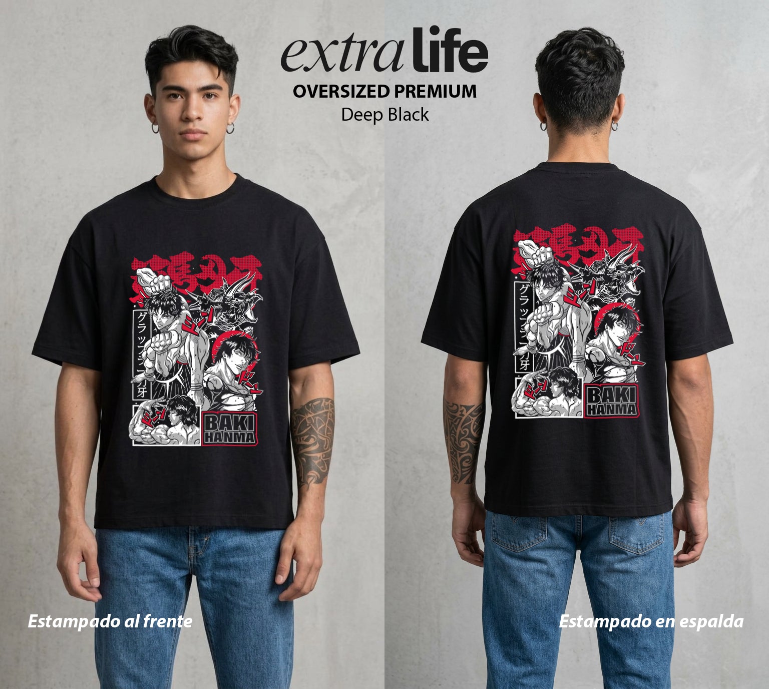 Los Combatientes del Submundo | El Mas Fuerte del Submundo #00166 - Playera Oversized Premium | Deep Black - Foto en modelo