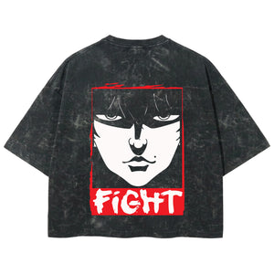 Playera streetwear premium de anime y gaming ExtraLife MX, corte boxy deluxe mineral wash heavyweight en color Acid Wash, moda urbana mexicana de culto.