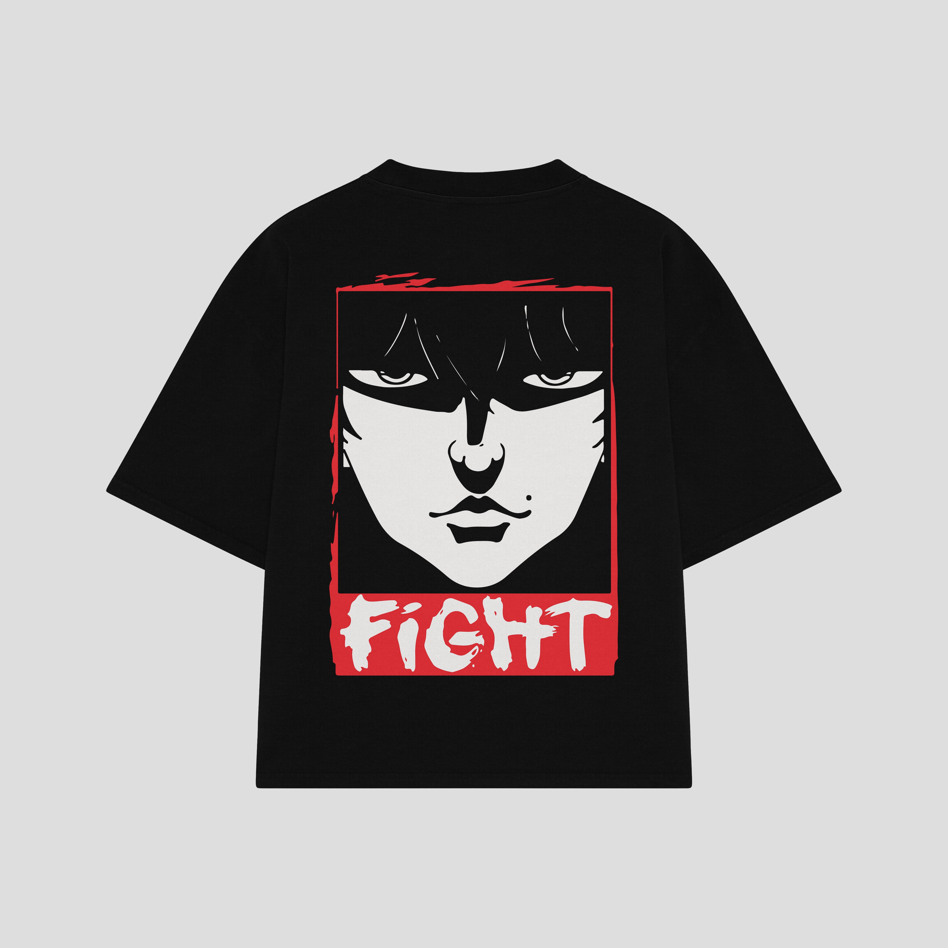 Playera streetwear premium de anime y gaming ExtraLife MX, corte boxy oversized drop shoulder heavyweight en color Deep Black y Off-White, moda urbana mexicana de culto.