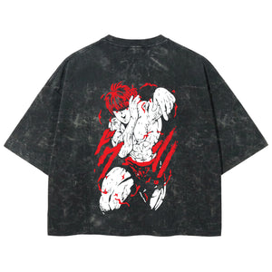 Playera streetwear premium de anime y gaming ExtraLife MX, corte boxy deluxe mineral wash heavyweight en color Acid Wash, moda urbana mexicana de culto.