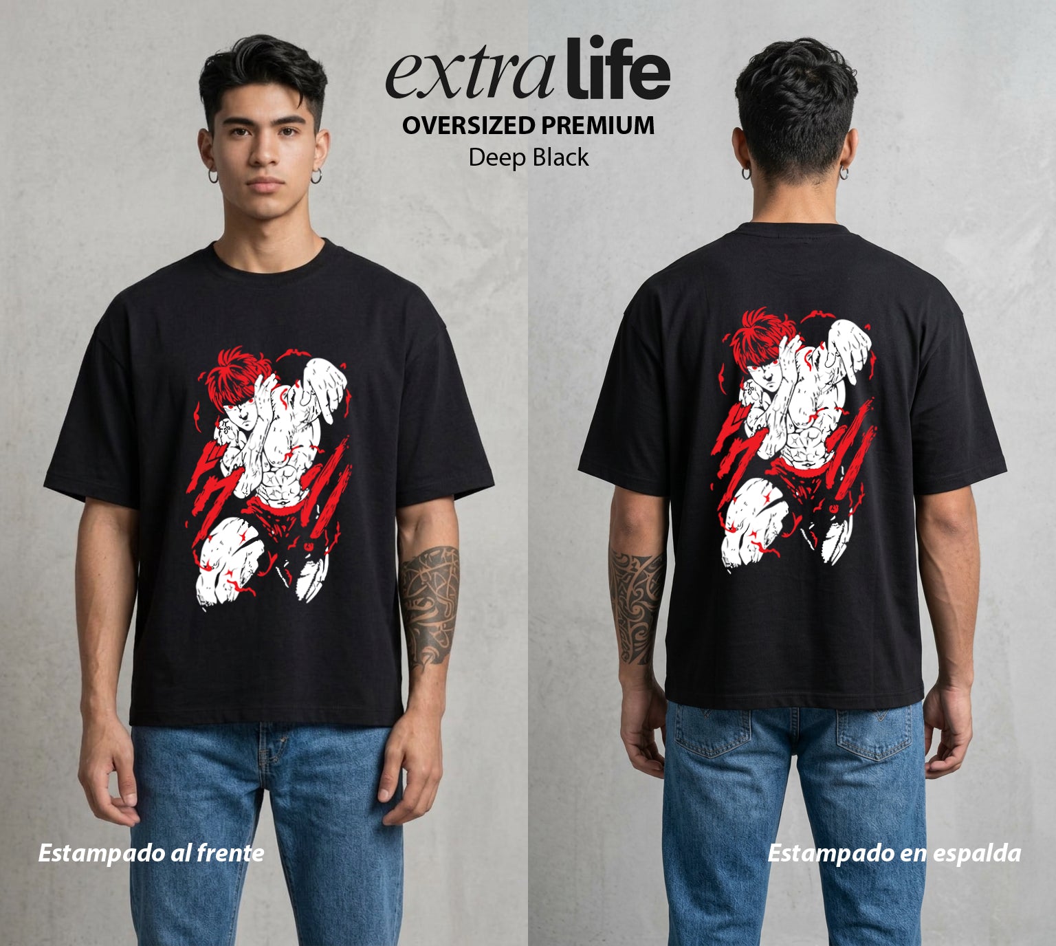 Los Combatientes del Submundo | El Guerrero del Basurero #00168 - Playera Oversized Premium | Deep Black - Foto en modelo