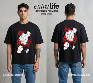 Los Combatientes del Submundo | El Guerrero del Basurero #00168 - Playera Oversized Premium | Deep Black - Foto en modelo