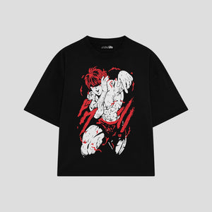 Playera streetwear premium de anime y gaming ExtraLife MX, corte boxy oversized drop shoulder heavyweight en color Deep Black y Off-White, moda urbana mexicana de culto.