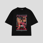Playera streetwear premium de anime y gaming ExtraLife MX, corte boxy oversized drop shoulder heavyweight en color Deep Black y Off-White, moda urbana mexicana de culto.