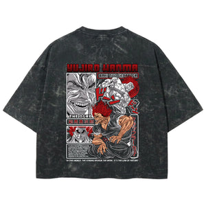 Playera streetwear premium de anime y gaming ExtraLife MX, corte boxy deluxe mineral wash heavyweight en color Acid Wash, moda urbana mexicana de culto.