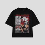 Playera streetwear premium de anime y gaming ExtraLife MX, corte boxy oversized drop shoulder heavyweight en color Deep Black y Off-White, moda urbana mexicana de culto.