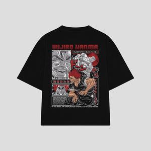 Playera streetwear premium de anime y gaming ExtraLife MX, corte boxy oversized drop shoulder heavyweight en color Deep Black y Off-White, moda urbana mexicana de culto.