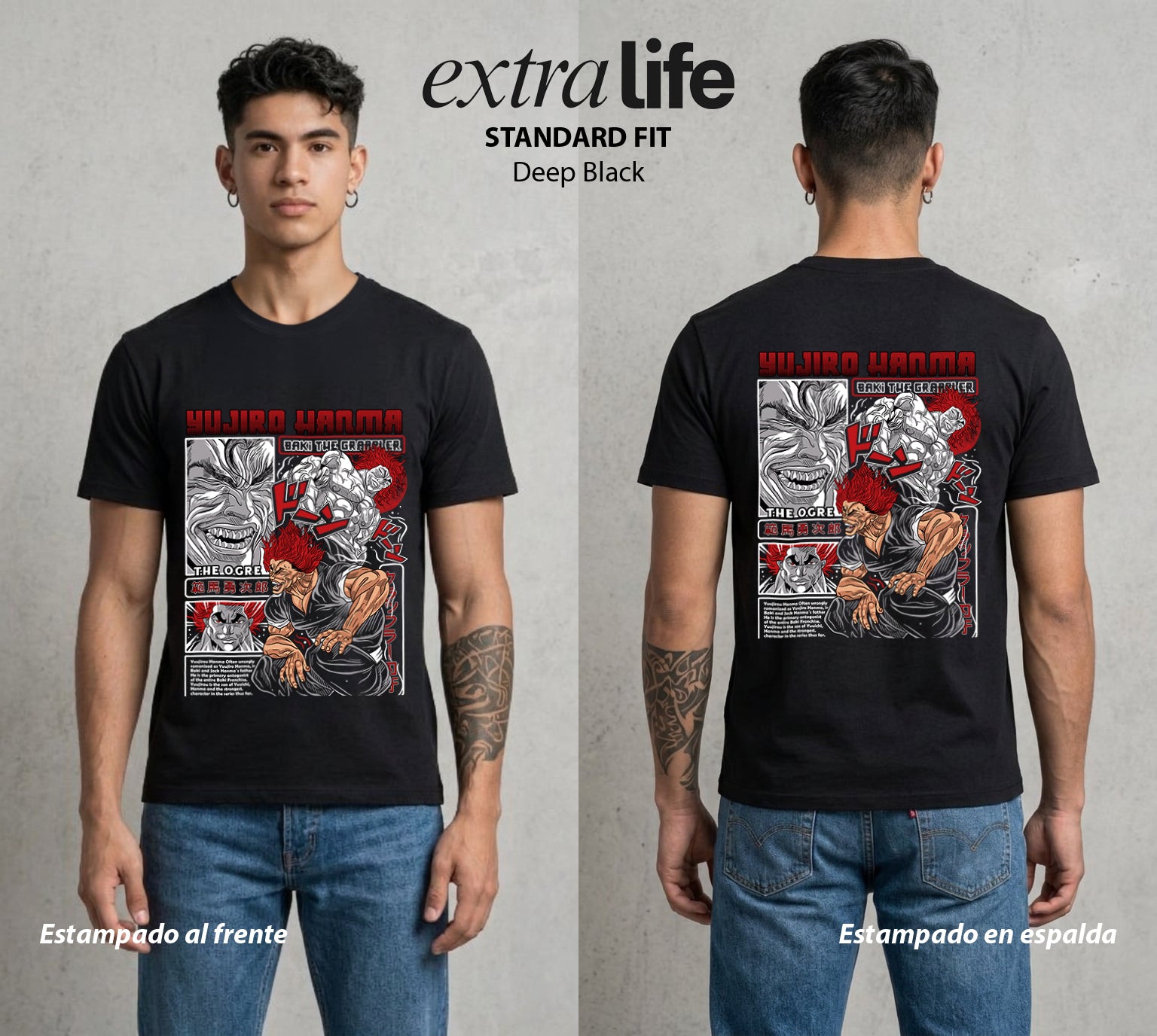 Los Combatientes del Submundo | El Hijo del Ogro #00175 - Playera Standard Fit | Deep Black - Foto en modelo
