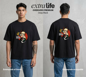 La Academia de Heroes | Explosion Total #00177 - Playera Oversized Premium | Deep Black - Foto en modelo