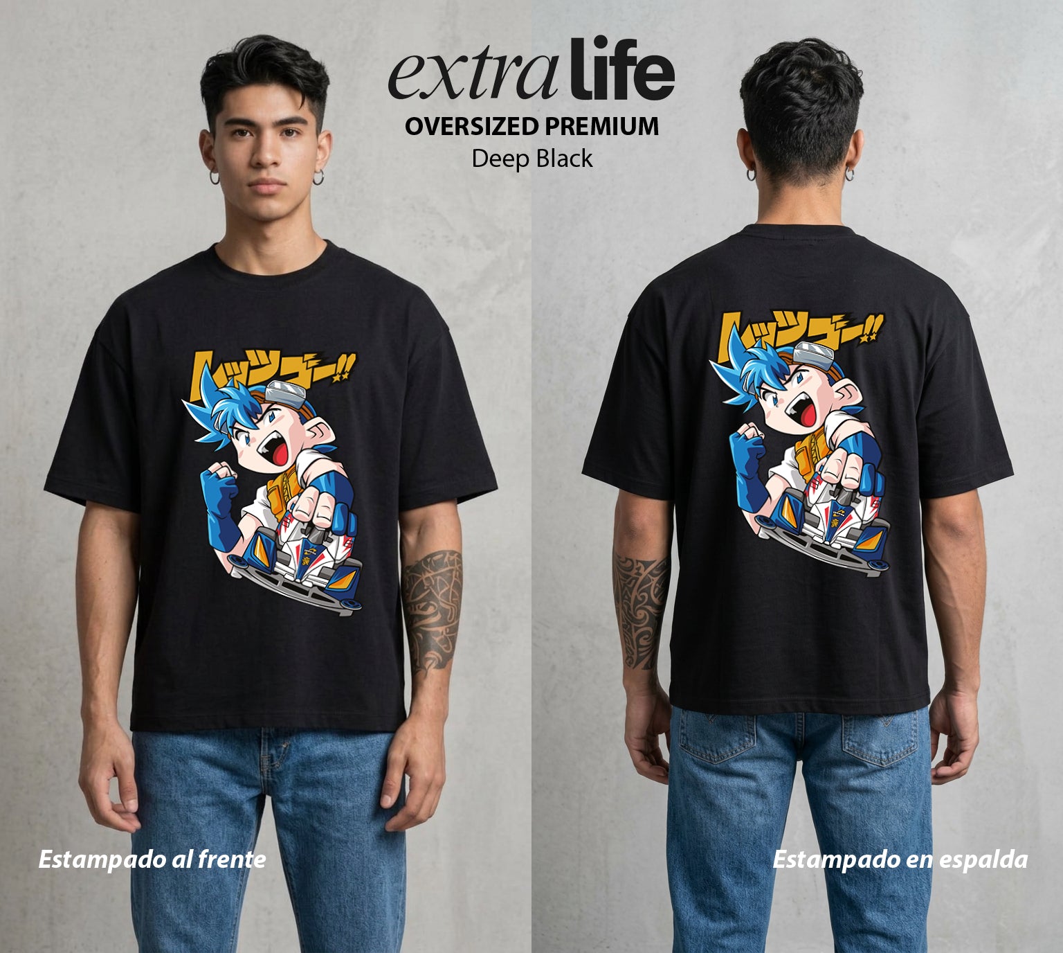 Los Hermanos del Asfalto | Mini 4WD al Limite #00178 - Playera Oversized Premium | Deep Black - Foto en modelo