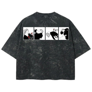 Playera streetwear premium de anime y gaming ExtraLife MX, corte boxy deluxe mineral wash heavyweight en color Acid Wash, moda urbana mexicana de culto.