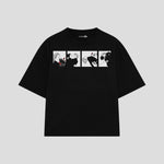 Playera streetwear premium de anime y gaming ExtraLife MX, corte boxy oversized drop shoulder heavyweight en color Deep Black y Off-White, moda urbana mexicana de culto.