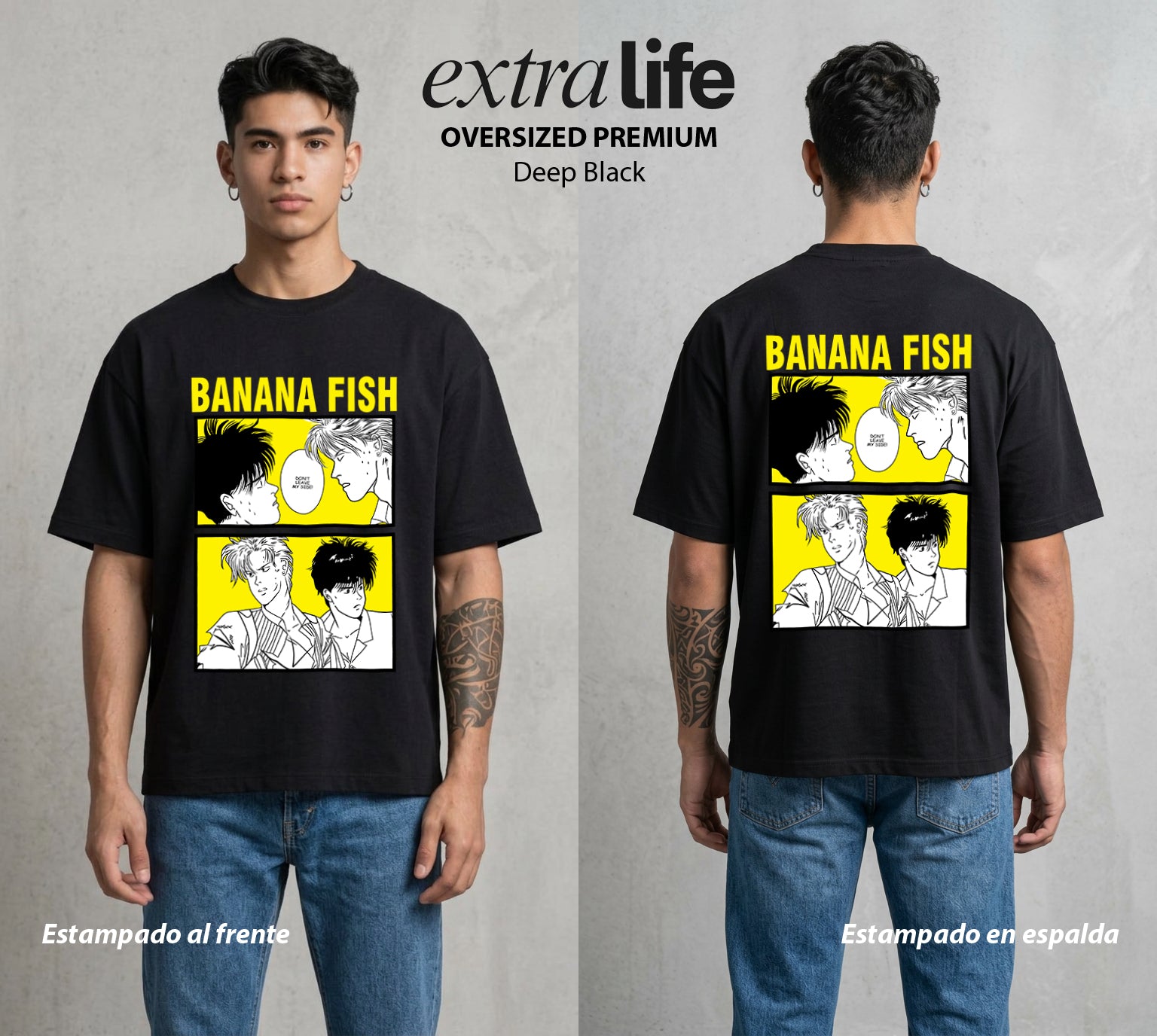 El Pez del Asfalto | Las Mariposas Rotas #00185 - Playera Oversized Premium | Deep Black - Foto en modelo