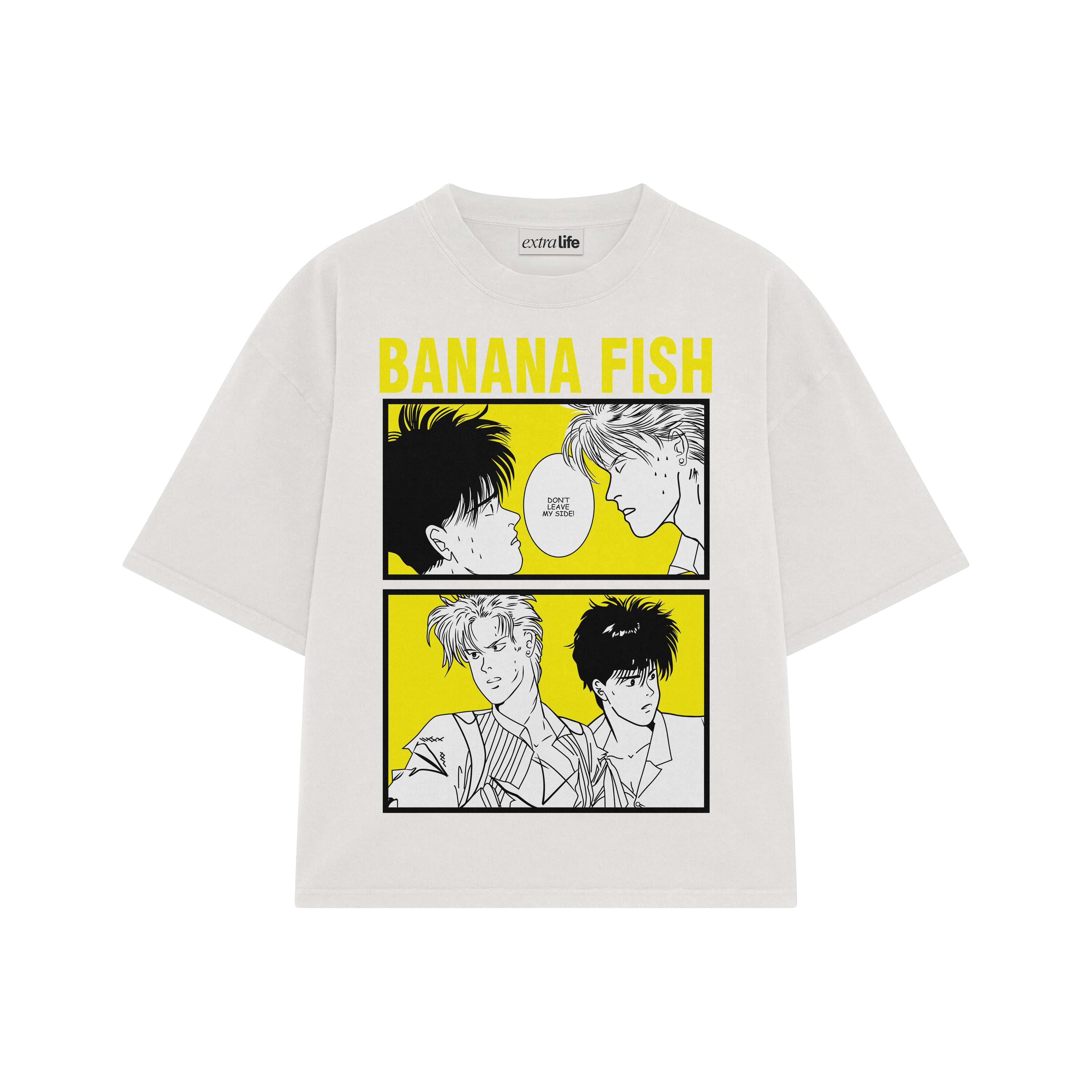 Playera streetwear premium de anime y gaming ExtraLife MX, corte boxy oversized drop shoulder heavyweight en color Deep Black y Off-White, moda urbana mexicana de culto.