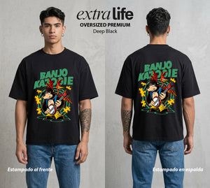 El Duo del Monte | El Oso y el Pajaro #00186 - Playera Oversized Premium | Deep Black - Foto en modelo