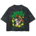 Playera streetwear premium de anime y gaming ExtraLife MX, corte boxy deluxe mineral wash heavyweight en color Acid Wash, moda urbana mexicana de culto.
