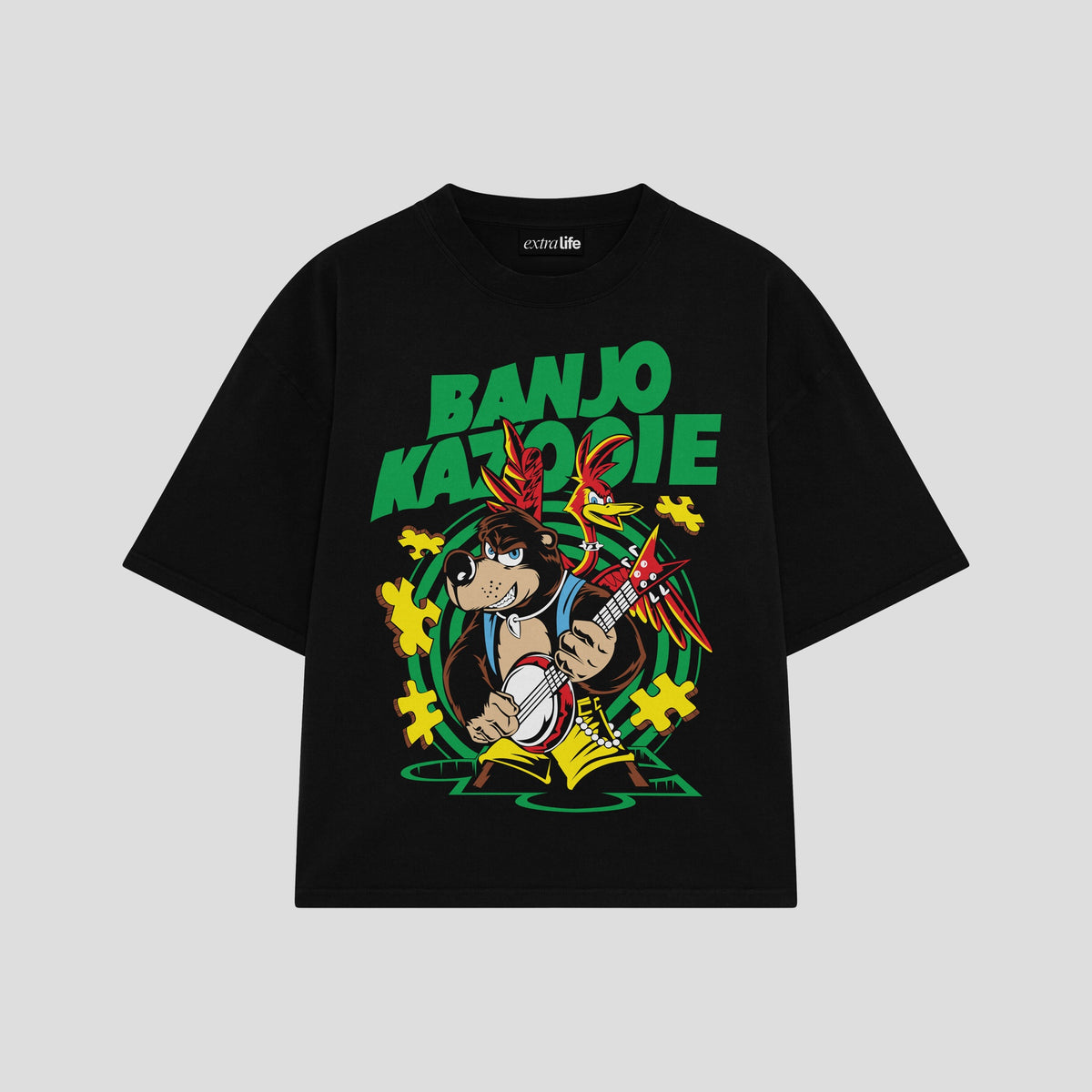 Playera streetwear premium de anime y gaming ExtraLife MX, corte oversized drop shoulder ligero y fresco en color Deep Black y Off-White, moda urbana mexicana de culto.