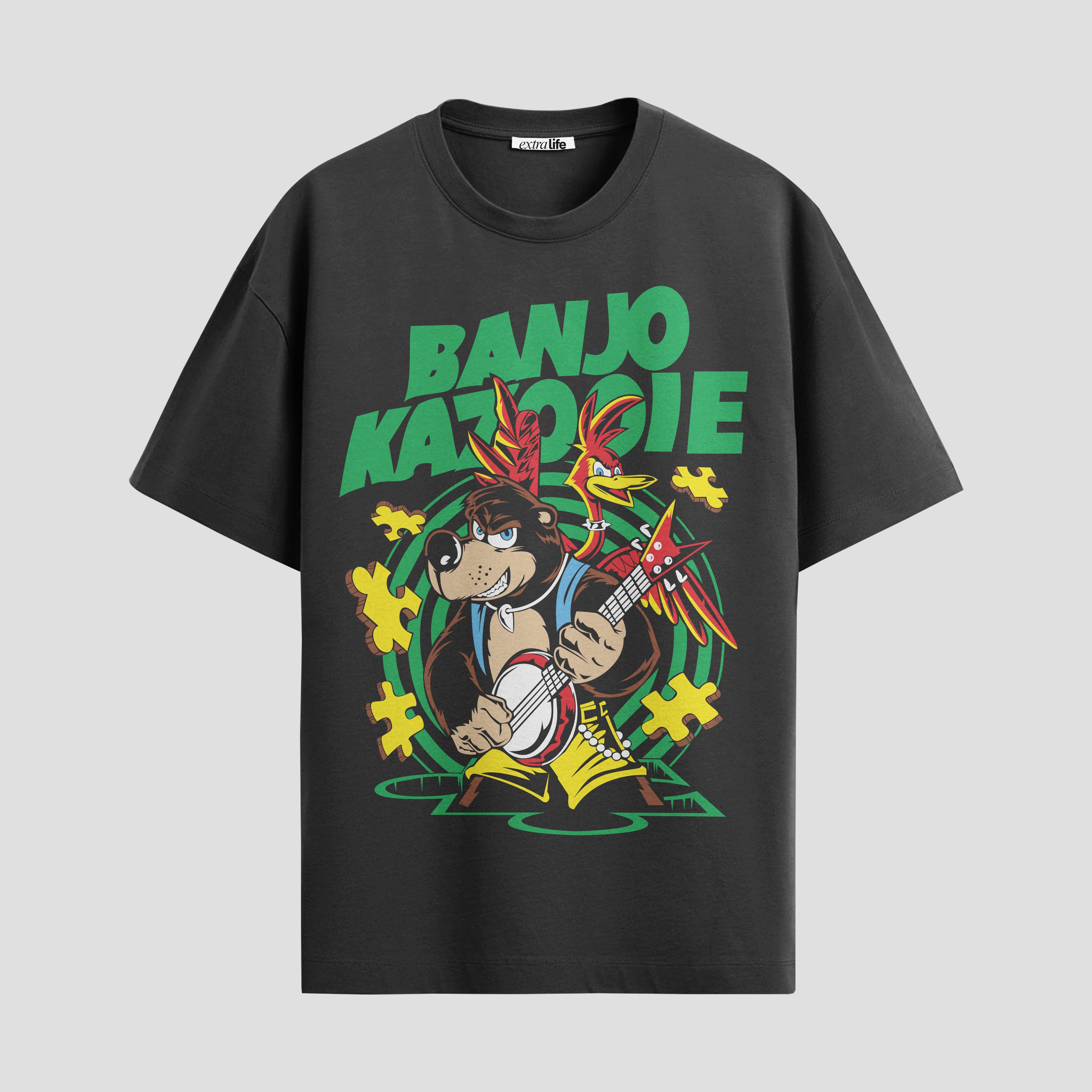 Playera urbana de anime y gaming ExtraLife MX, corte Standard Fit unisex ligero y transpirable en color Deep Black y Pure White, ropa de uso diario para gym y casual.