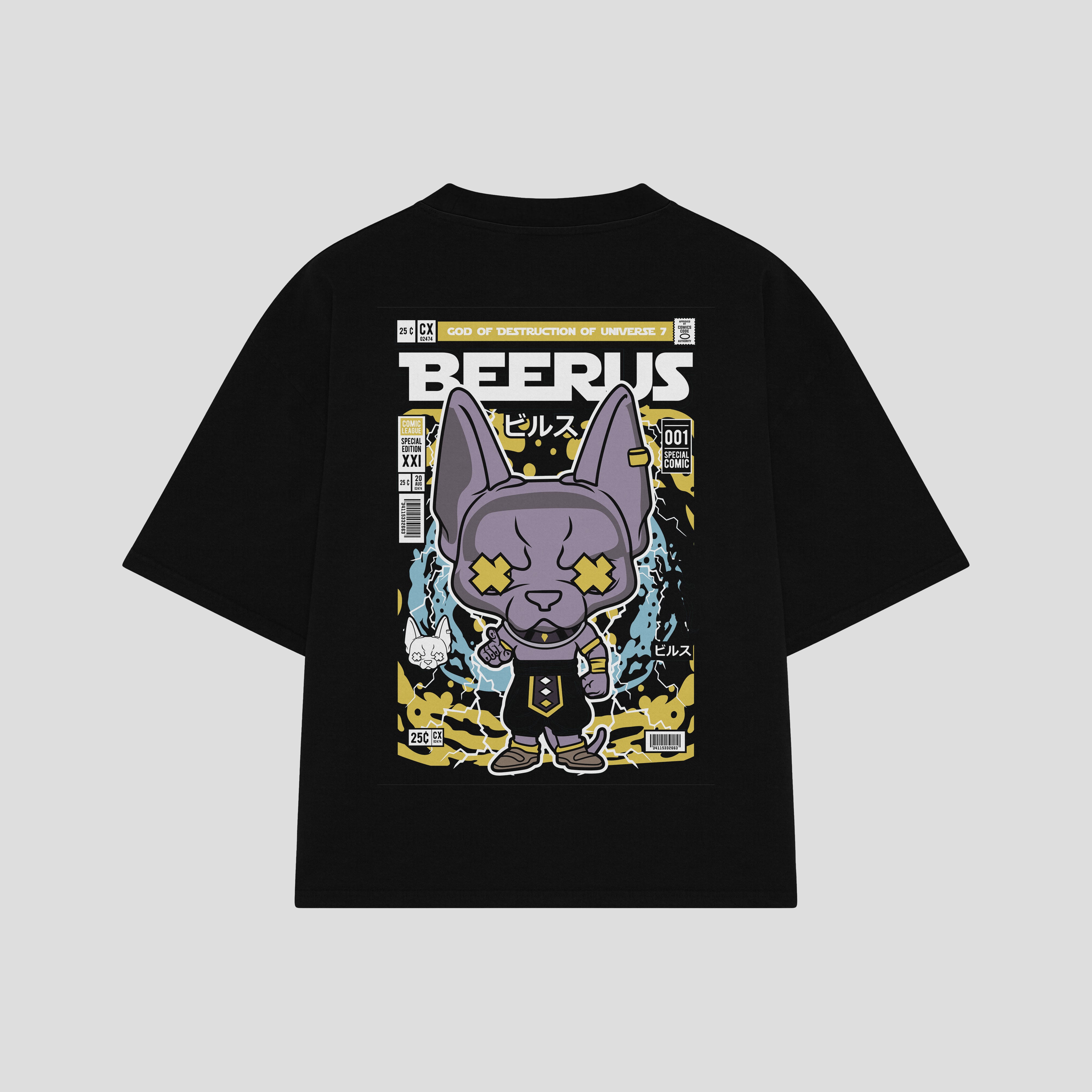 Playera streetwear premium de anime y gaming ExtraLife MX, corte boxy oversized drop shoulder heavyweight en color Deep Black y Off-White, moda urbana mexicana de culto.