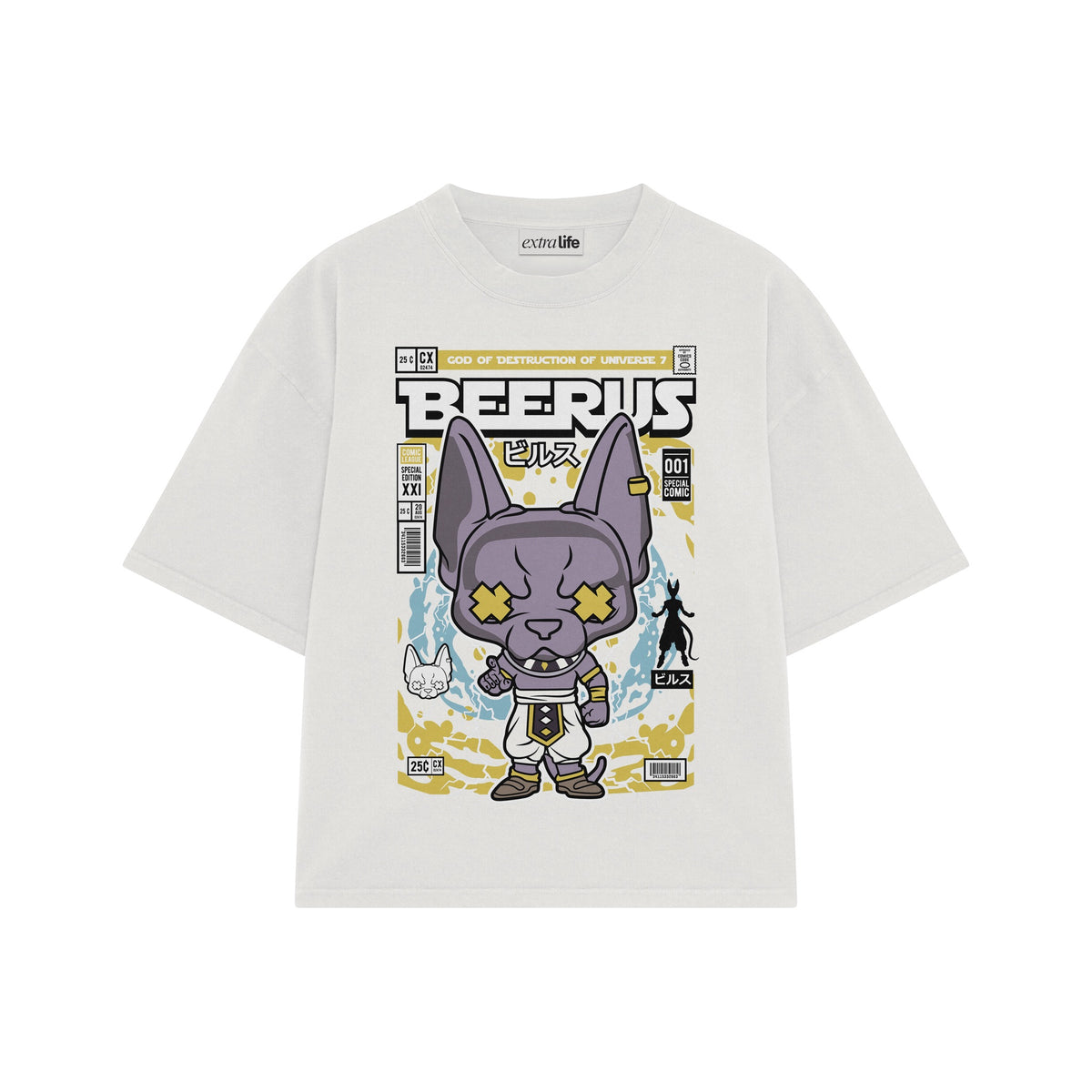 Playera streetwear premium de anime y gaming ExtraLife MX, corte oversized drop shoulder ligero y fresco en color Deep Black y Off-White, moda urbana mexicana de culto.