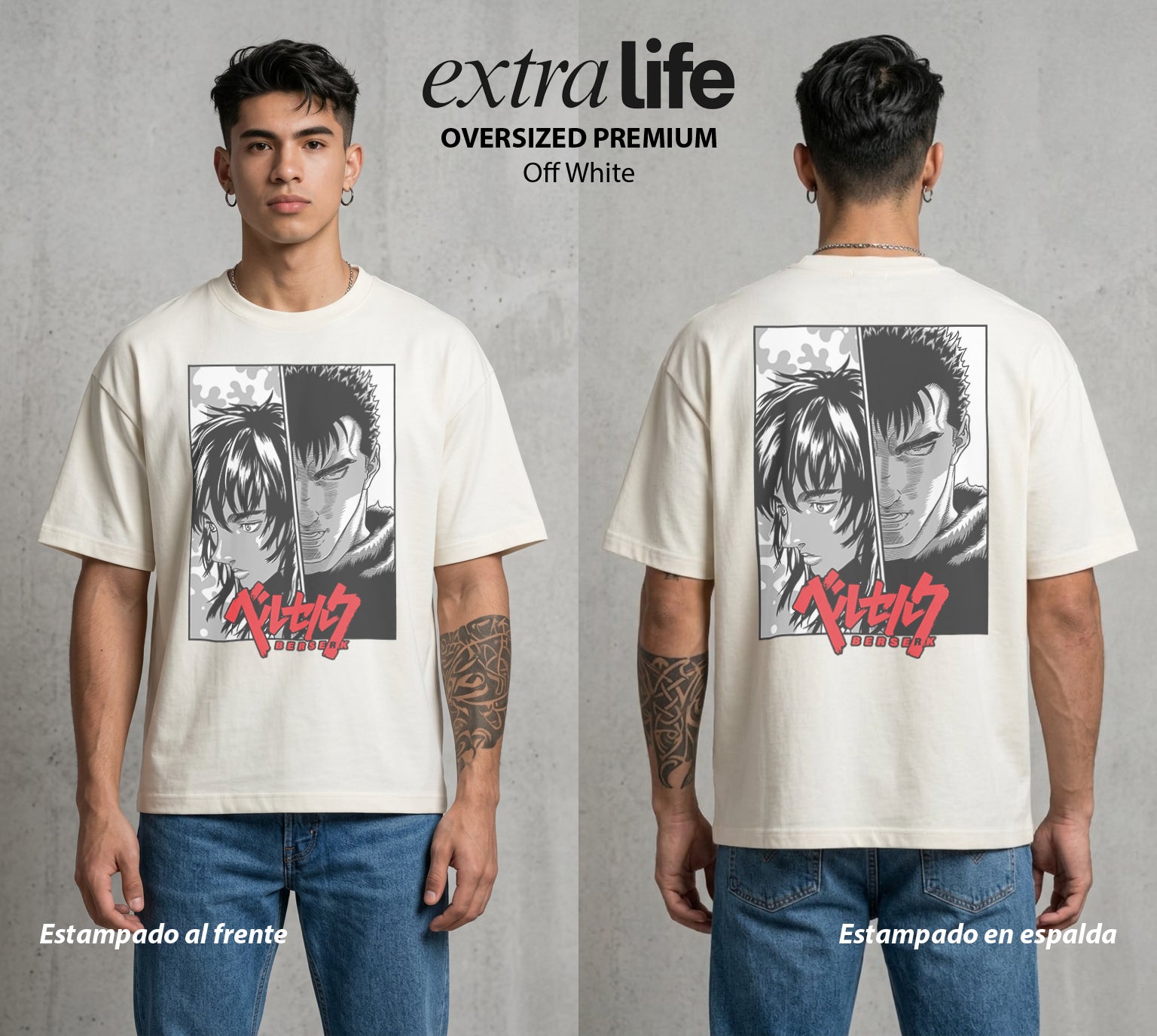 La Marca del Sacrificio | Dos Cicatrices #00193 - Playera Oversized Premium | Off White - Foto en modelo