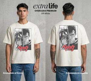 La Marca del Sacrificio | Dos Cicatrices #00193 - Playera Oversized Premium | Off White - Foto en modelo