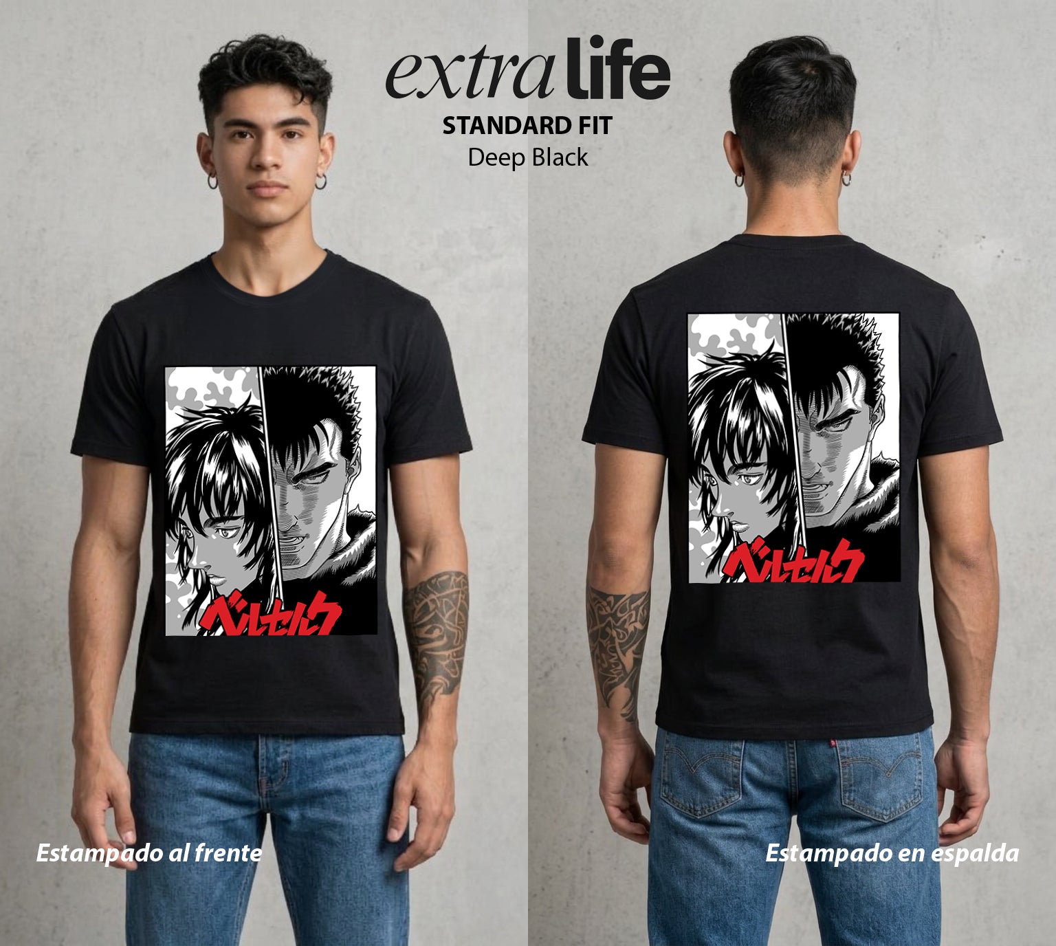 La Marca del Sacrificio | Dos Cicatrices #00193 - Playera Standard Fit | Deep Black - Foto en modelo