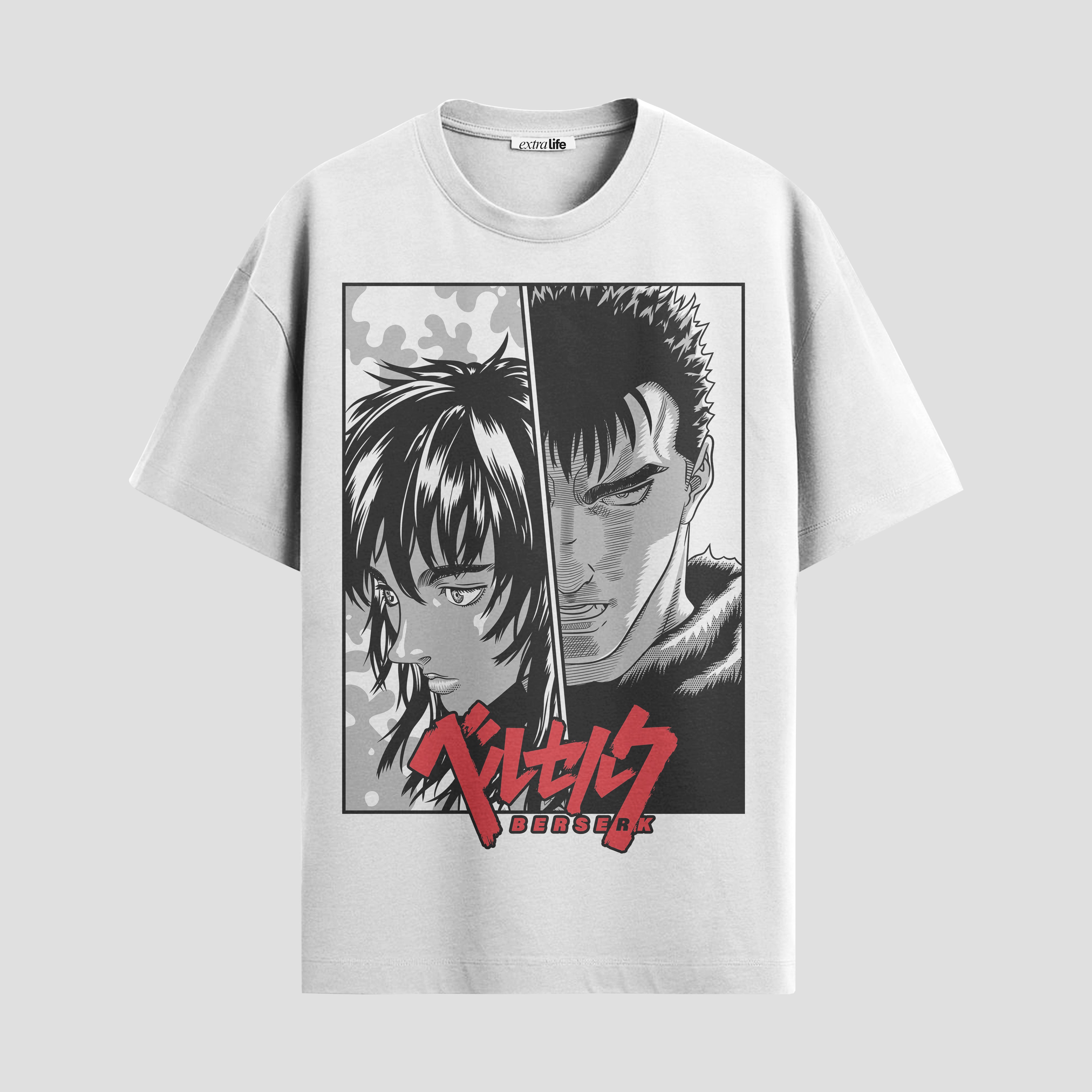 Playera urbana de anime y gaming ExtraLife MX, corte Standard Fit unisex ligero y transpirable en color Deep Black y Pure White, ropa de uso diario para gym y casual.