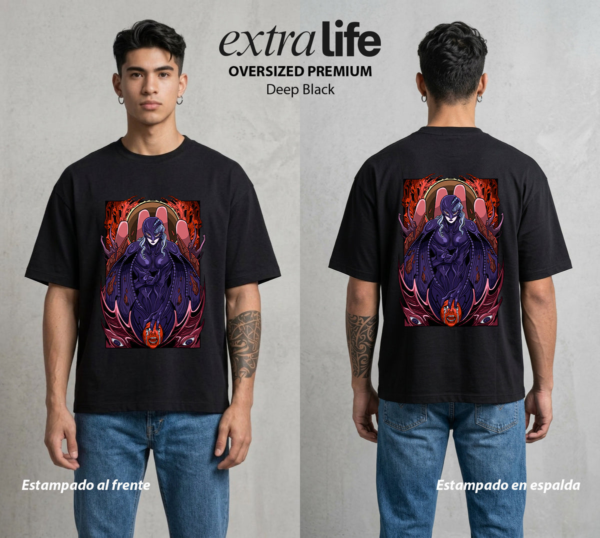 La Marca del Sacrificio | El Angel Traidor #00195 - Playera Oversized Premium | Deep Black - Foto en modelo