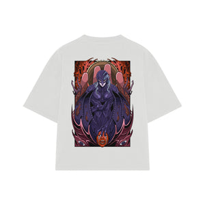 Playera streetwear premium de anime y gaming ExtraLife MX, corte boxy oversized drop shoulder heavyweight en color Deep Black y Off-White, moda urbana mexicana de culto.