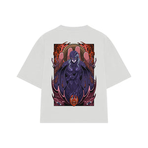 Playera streetwear premium de anime y gaming ExtraLife MX, corte oversized drop shoulder ligero y fresco en color Deep Black y Off-White, moda urbana mexicana de culto.