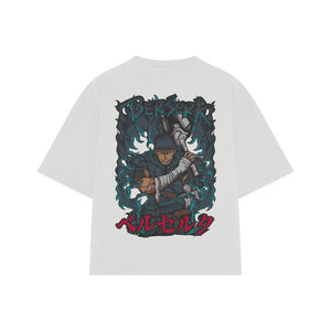 Playera streetwear premium de anime y gaming ExtraLife MX, corte boxy oversized drop shoulder heavyweight en color Deep Black y Off-White, moda urbana mexicana de culto.
