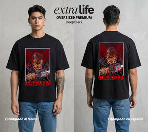 La Marca del Sacrificio | La Marca del Destino #00199 - Playera Oversized Premium | Deep Black - Foto en modelo