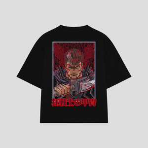 Playera streetwear premium de anime y gaming ExtraLife MX, corte boxy oversized drop shoulder heavyweight en color Deep Black y Off-White, moda urbana mexicana de culto.