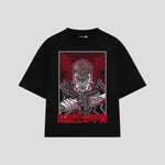 Playera streetwear premium de anime y gaming ExtraLife MX, corte boxy oversized drop shoulder heavyweight en color Deep Black y Off-White, moda urbana mexicana de culto.
