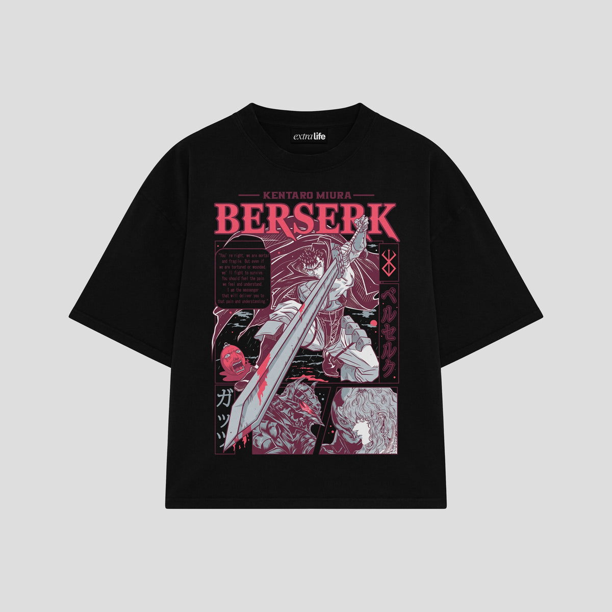 Playera streetwear premium de anime y gaming ExtraLife MX, corte oversized drop shoulder ligero y fresco en color Deep Black y Off-White, moda urbana mexicana de culto.