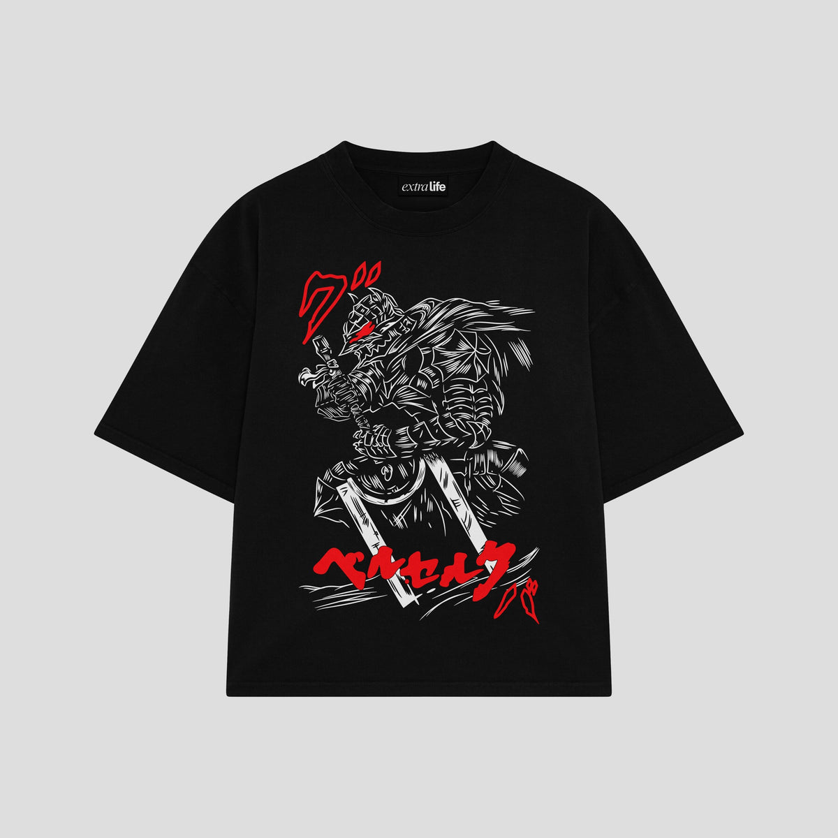 Playera streetwear premium de anime y gaming ExtraLife MX, corte oversized drop shoulder ligero y fresco en color Deep Black y Off-White, moda urbana mexicana de culto.