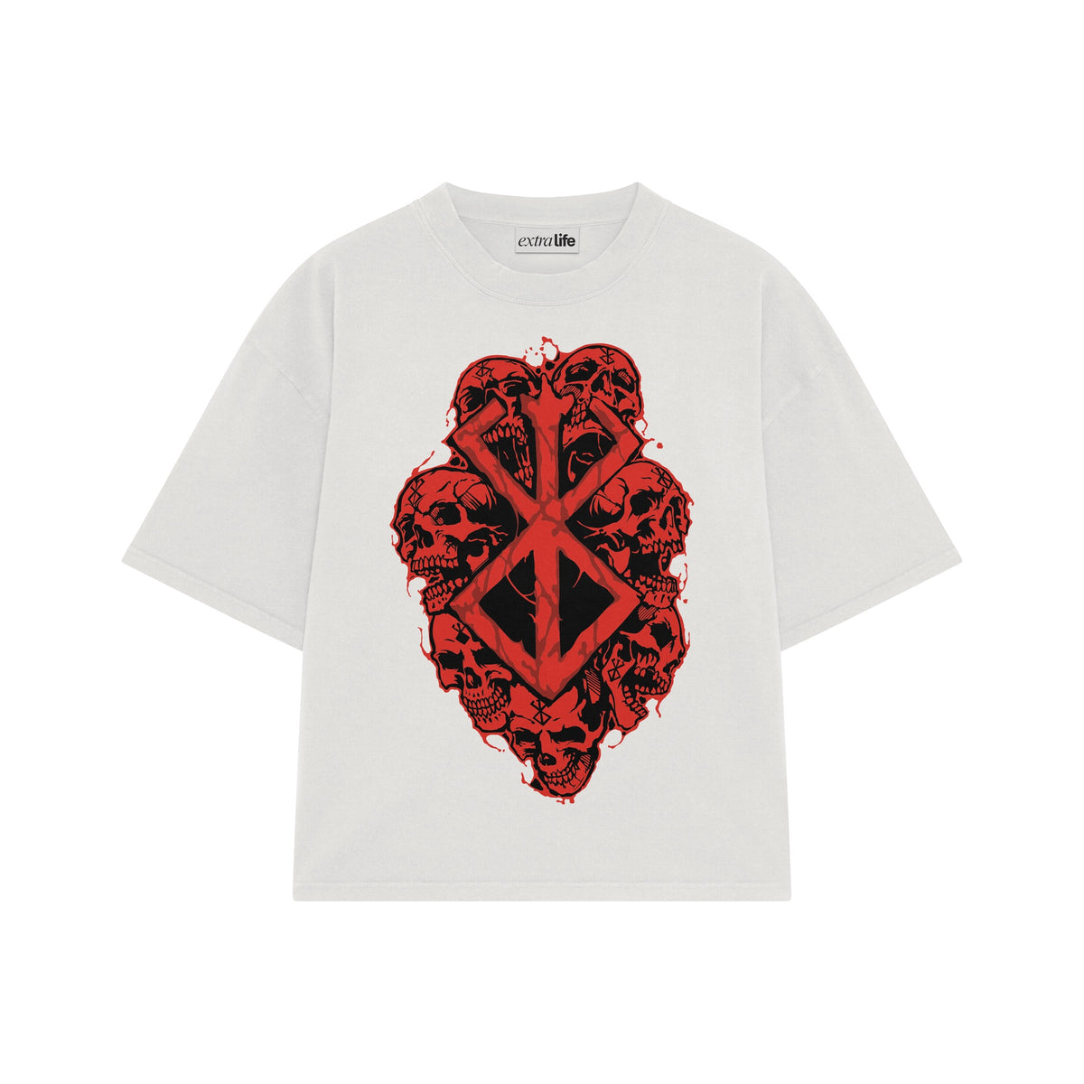 Playera streetwear premium de anime y gaming ExtraLife MX, corte oversized drop shoulder ligero y fresco en color Deep Black y Off-White, moda urbana mexicana de culto.