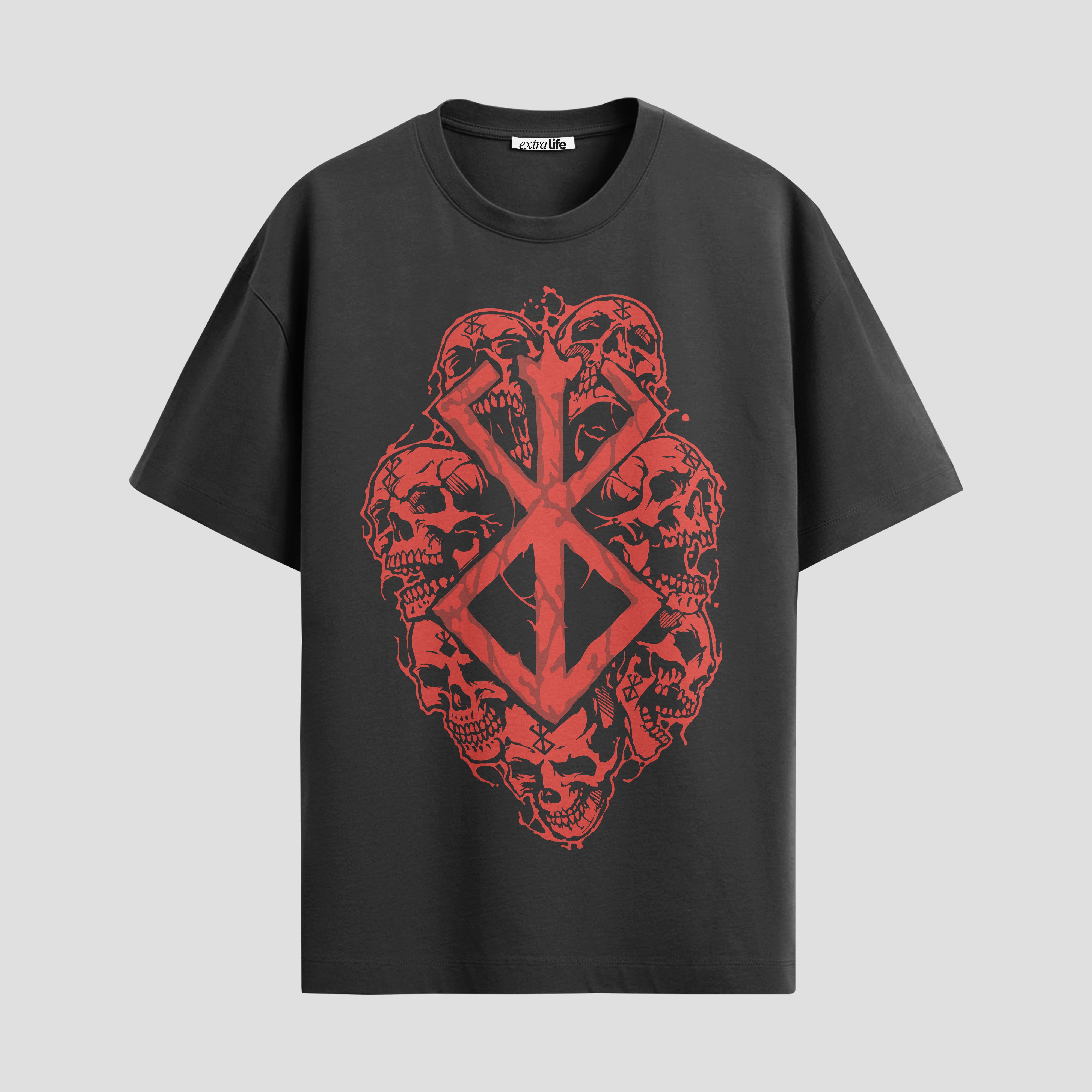 Playera urbana de anime y gaming ExtraLife MX, corte Standard Fit unisex ligero y transpirable en color Deep Black y Pure White, ropa de uso diario para gym y casual.