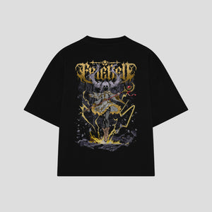 Playera streetwear premium de anime y gaming ExtraLife MX, corte boxy oversized drop shoulder heavyweight en color Deep Black y Off-White, moda urbana mexicana de culto.