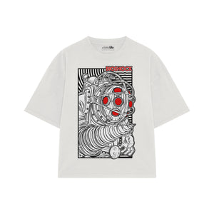 Playera streetwear premium de anime y gaming ExtraLife MX, corte boxy oversized drop shoulder heavyweight en color Deep Black y Off-White, moda urbana mexicana de culto.