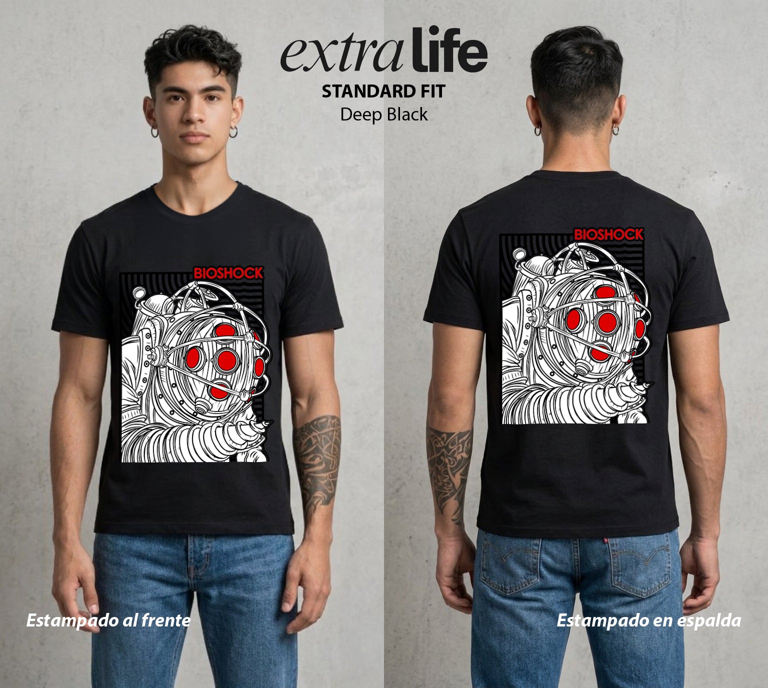 Las Profundidades de Rapture | El Padre del Abismo #00215 - Playera Standard Fit | Deep Black - Foto en modelo