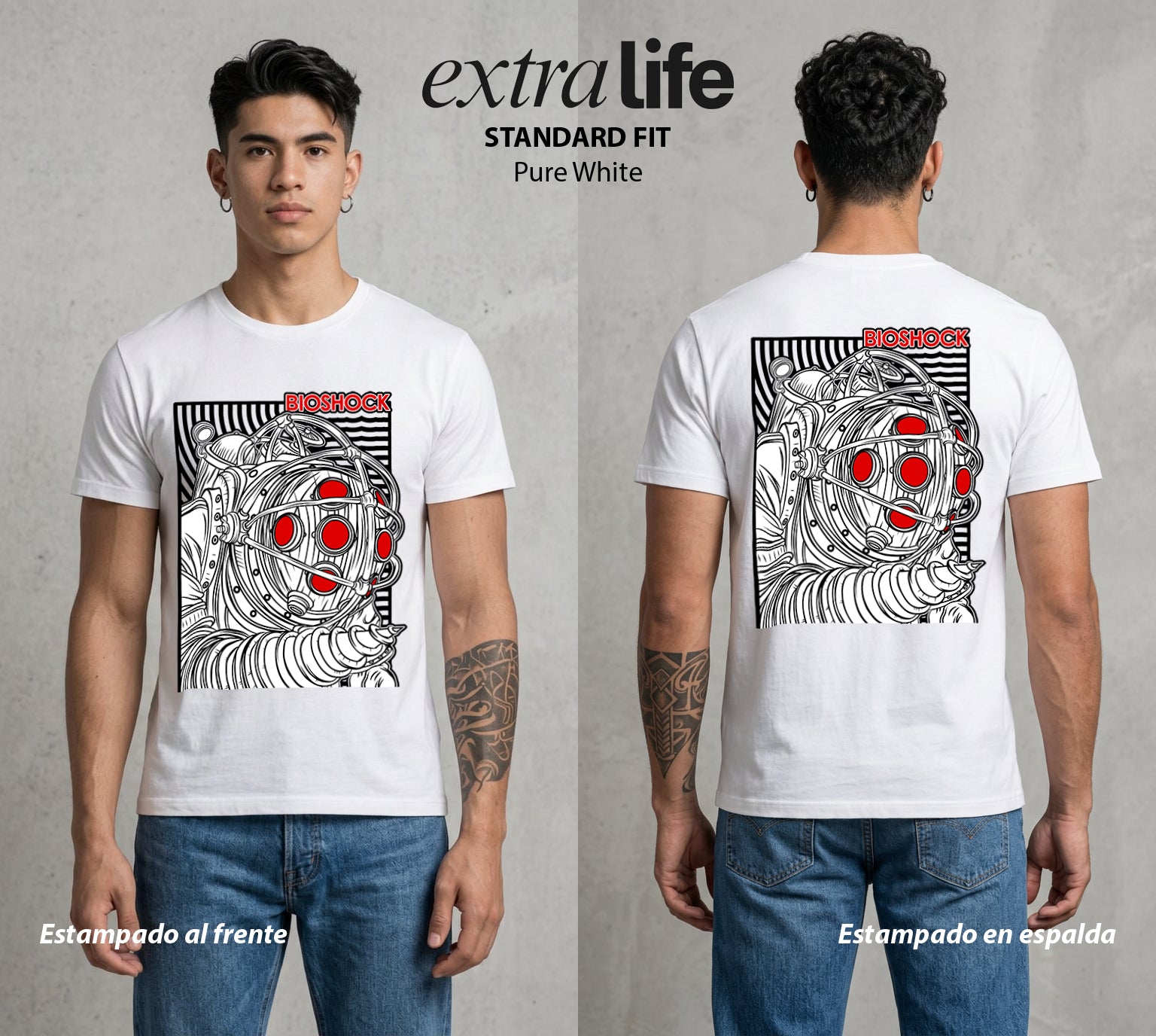 Las Profundidades de Rapture | El Padre del Abismo #00215 - Playera Standard Fit | Pure White - Foto en modelo