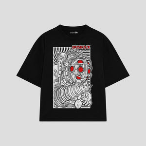 Playera streetwear premium de anime y gaming ExtraLife MX, corte oversized drop shoulder ligero y fresco en color Deep Black y Off-White, moda urbana mexicana de culto.