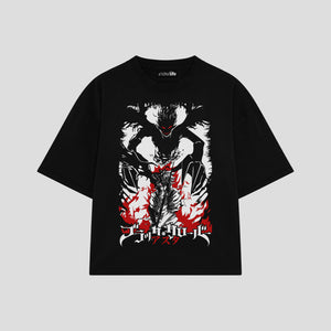 Playera streetwear premium de anime y gaming ExtraLife MX, corte boxy oversized drop shoulder heavyweight en color Deep Black y Off-White, moda urbana mexicana de culto.