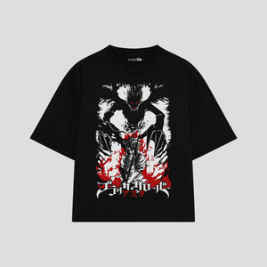 Playera streetwear premium de anime y gaming ExtraLife MX, corte oversized drop shoulder ligero y fresco en color Deep Black y Off-White, moda urbana mexicana de culto.